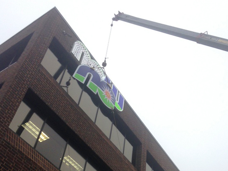 Highrise Building Sign Installation in DuPage County IL